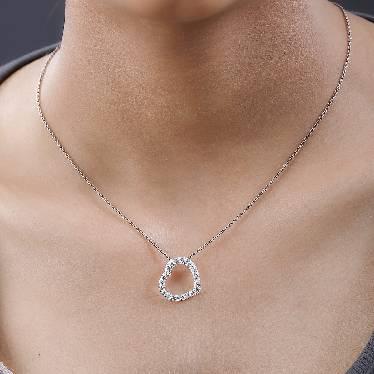 Natural White Zircon Heart Pendant in Sterling Silver 1.15 ctw image number 2