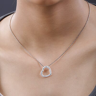 White Zircon Heart Pendant in Sterling Silver 1.15 ctw