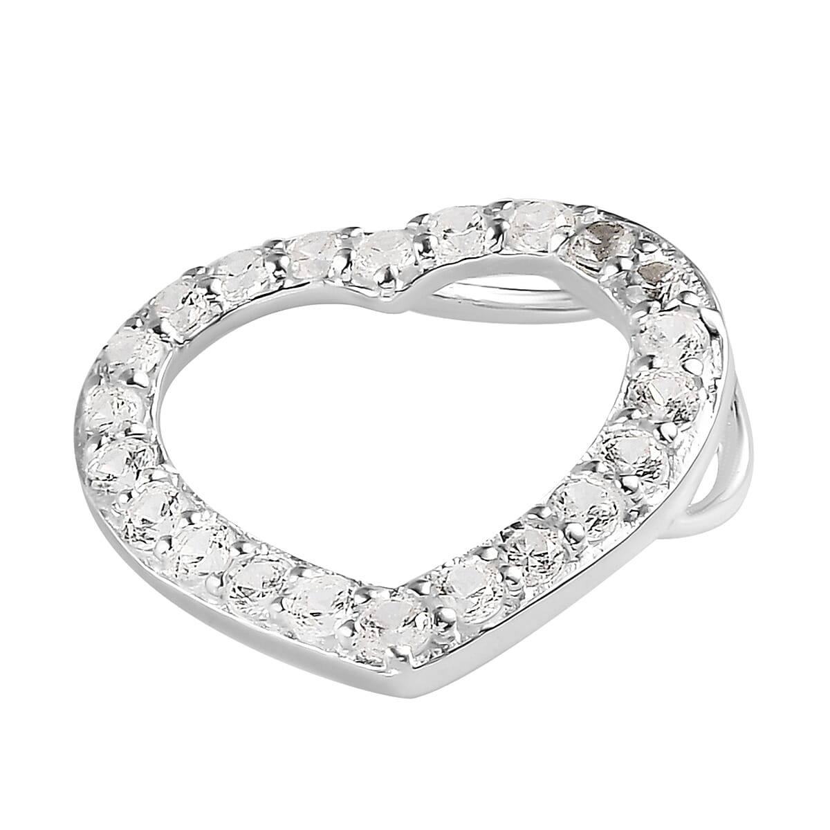 Natural White Zircon Heart Pendant in Sterling Silver 1.15 ctw image number 3