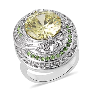 Simulated Yellow Sapphire, Neon Green and White Austrian Crystal Ring in Stainless Steel (Size 10.0)