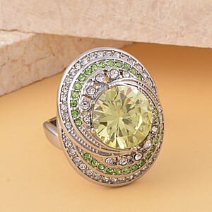 Simulated Yellow Sapphire, Neon Green and White Austrian Crystal Ring in Stainless Steel (Size 10.0)