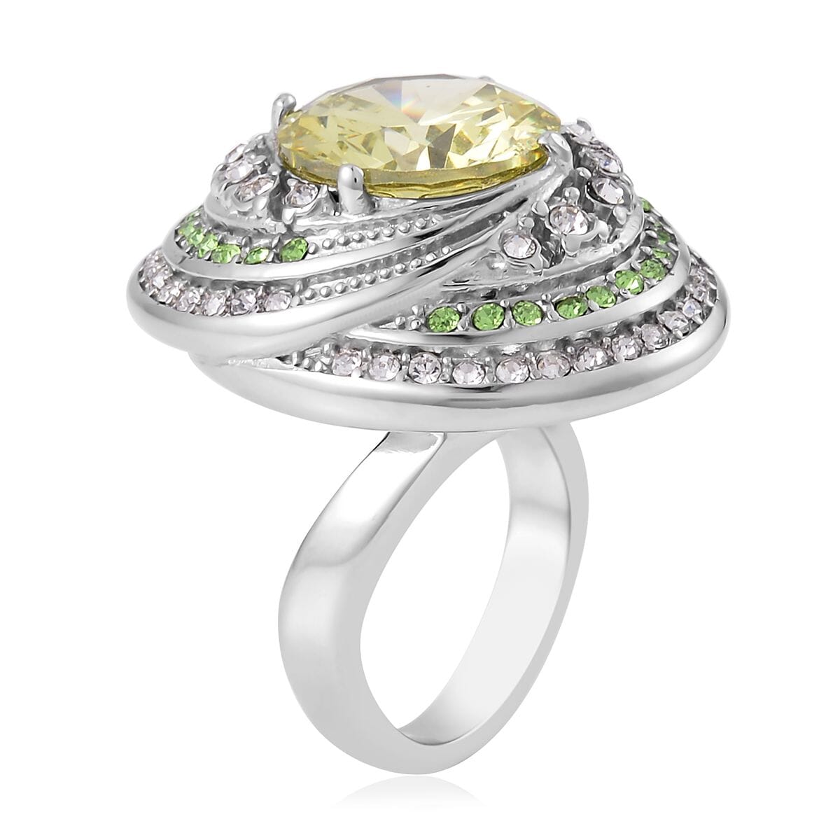 Simulated Yellow Sapphire, Neon Green and White Austrian Crystal Ring in Stainless Steel image number 3