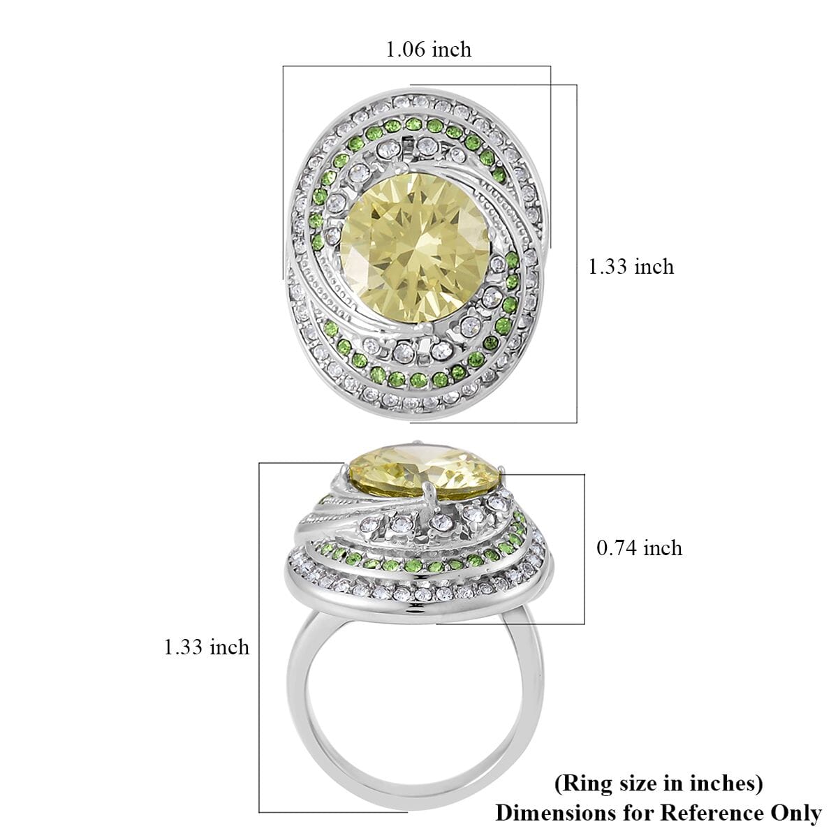 Simulated Yellow Sapphire, Neon Green and White Austrian Crystal Ring in Stainless Steel image number 5