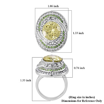 Simulated Yellow Sapphire, Neon Green and White Austrian Crystal Ring in Stainless Steel (Size 10.0)