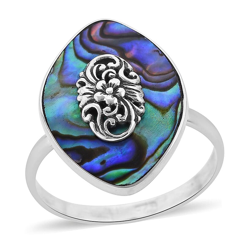 Abalone Shell Solitaire Ring in Sterling Silver (Size 10.0)