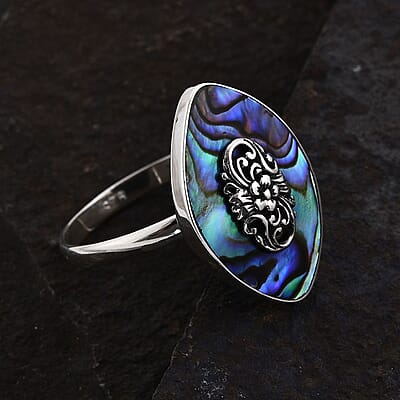 Abalone Shell Solitaire Ring in Sterling Silver (Size 10.0)