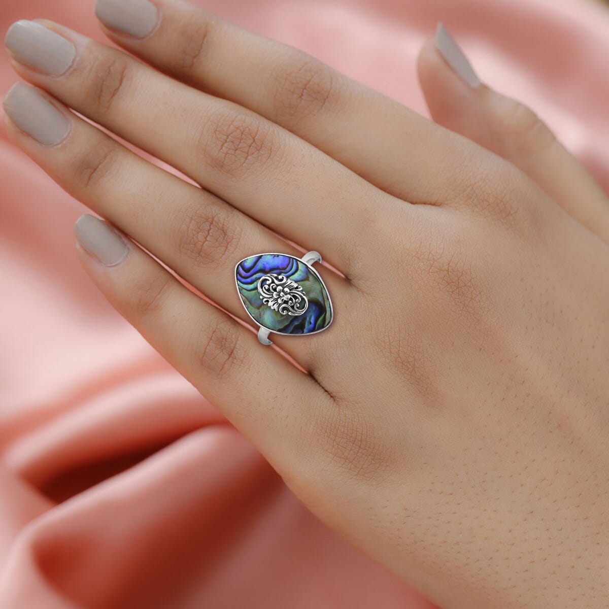 Abalone Shell Solitaire Ring in Sterling Silver (Size 10.0) image number 2
