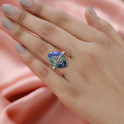 Abalone Shell Solitaire Ring in Sterling Silver (Size 10.0)