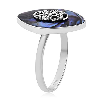 Abalone Shell Solitaire Ring in Sterling Silver (Size 10.0)