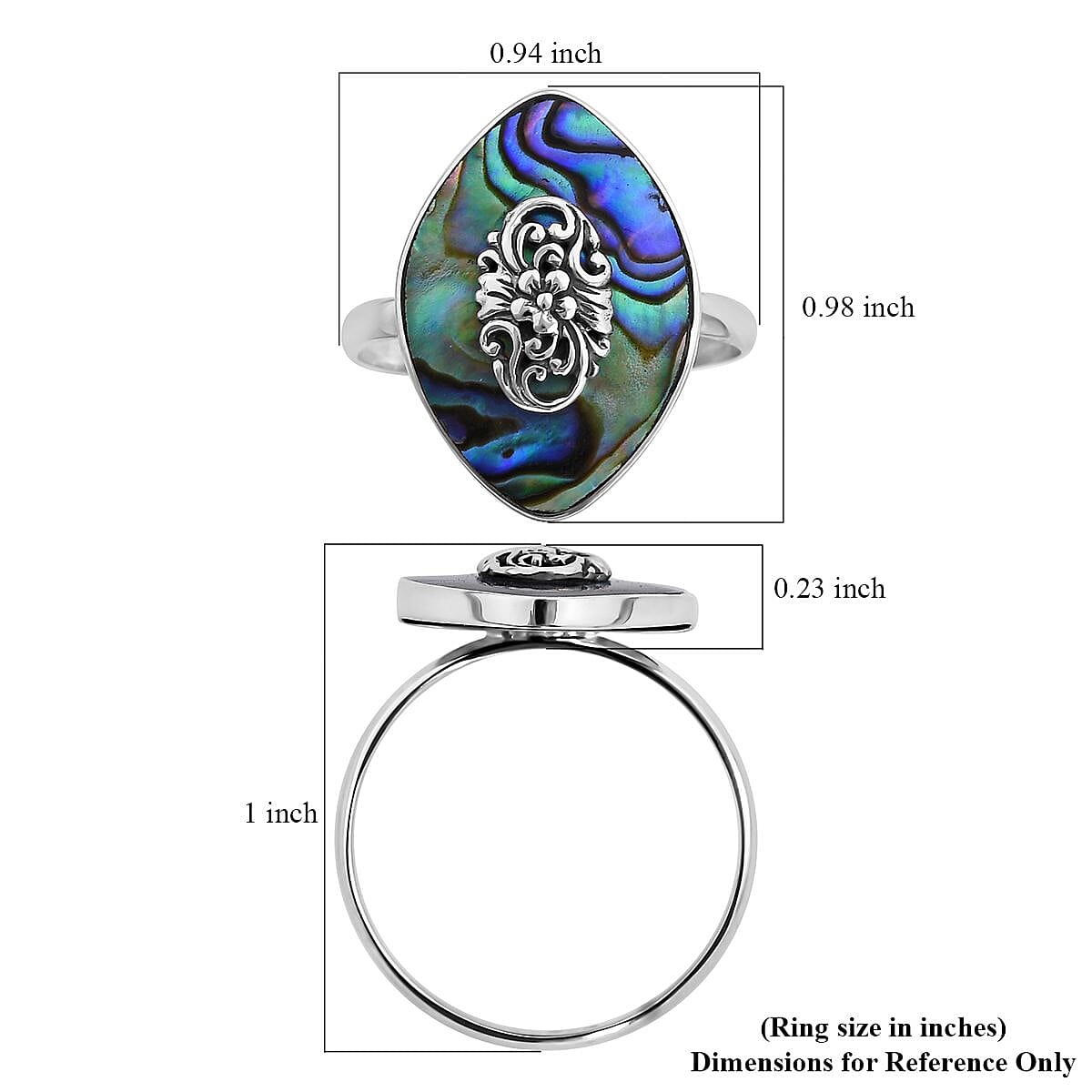 Abalone Shell Solitaire Ring in Sterling Silver (Size 10.0)