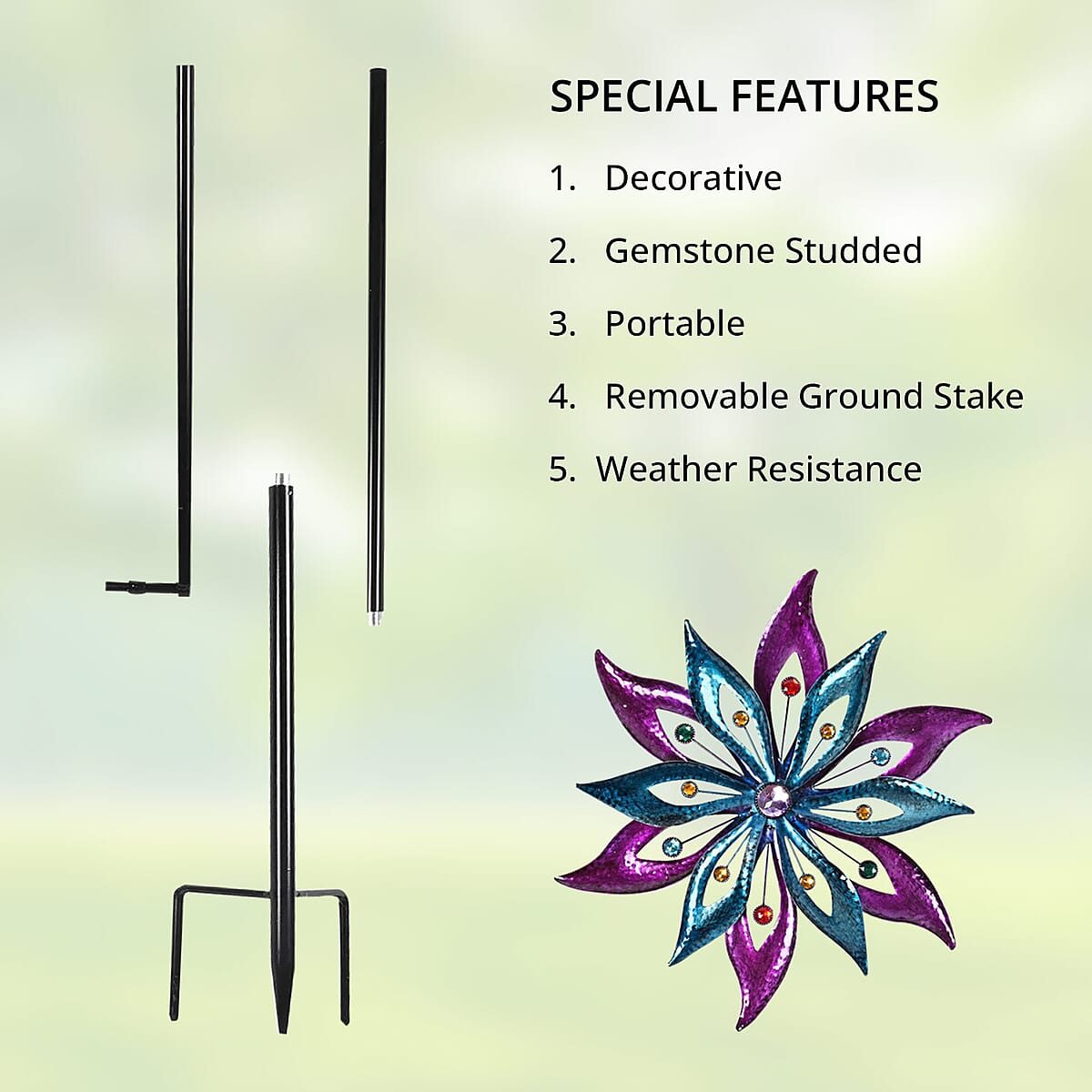 Alpine Floral Wind Spinner Garden Stake - Multi Color image number 2
