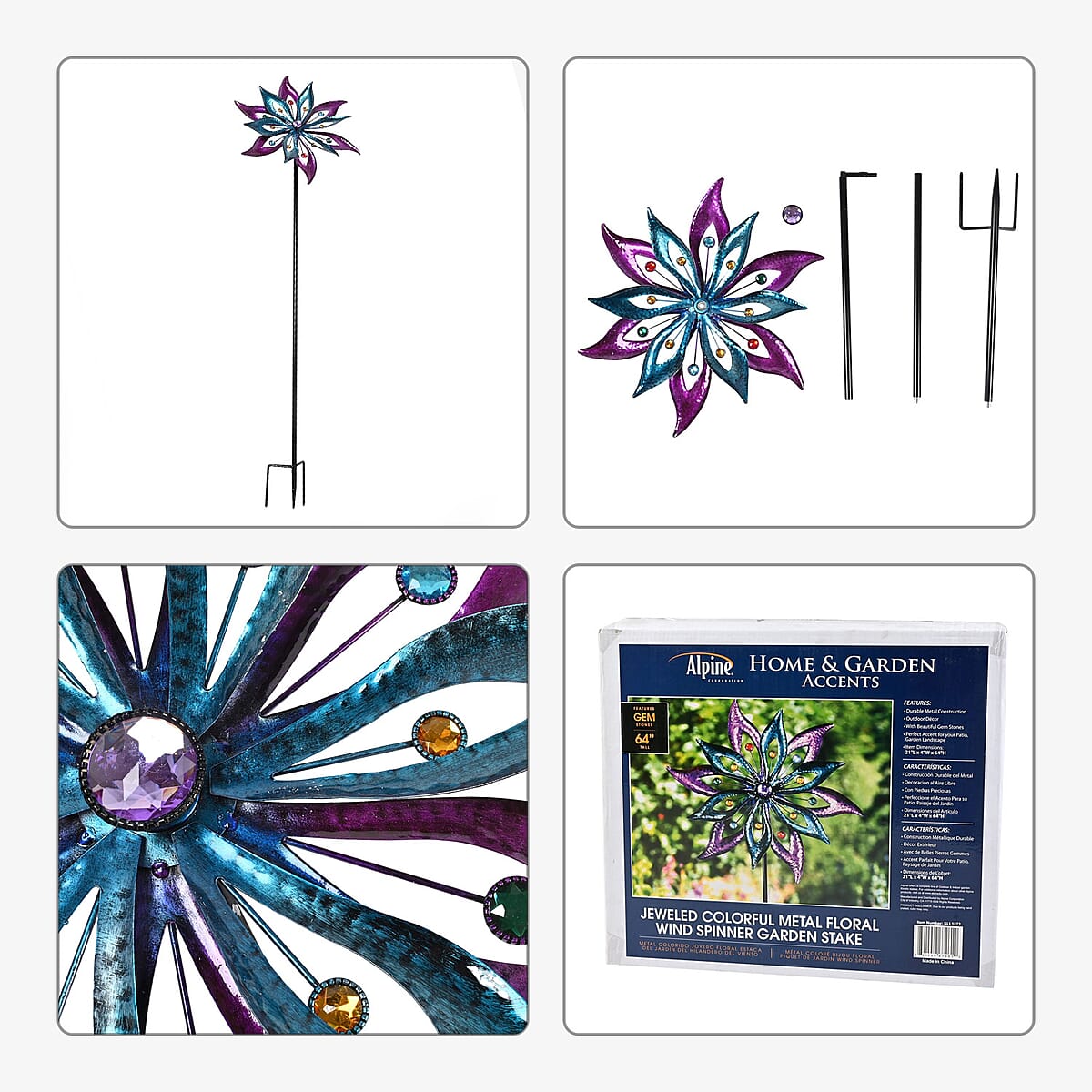 Alpine Floral Wind Spinner Garden Stake - Multi Color image number 5