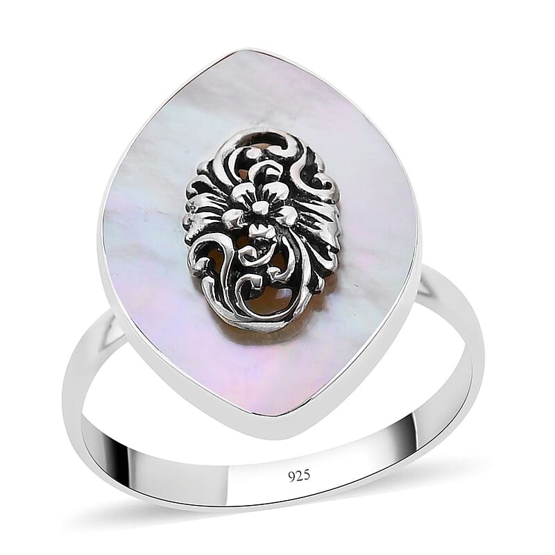 Mother Of Pearl Ring in Sterling Silver (Size 10.0)