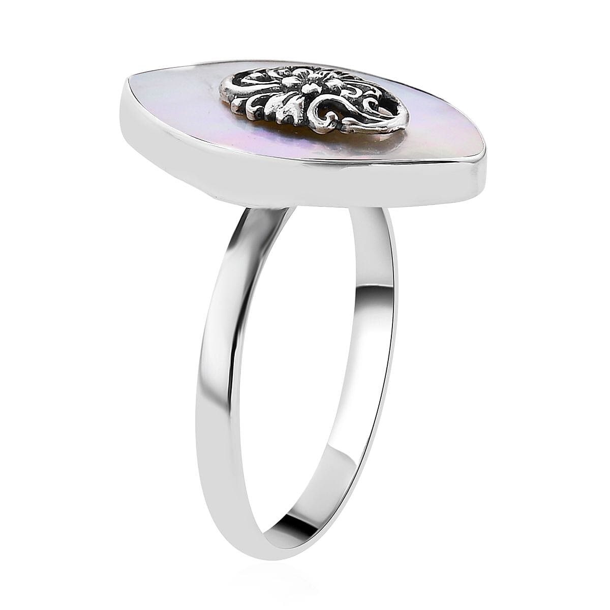 Mother Of Pearl Ring in Sterling Silver (Size 10.0)