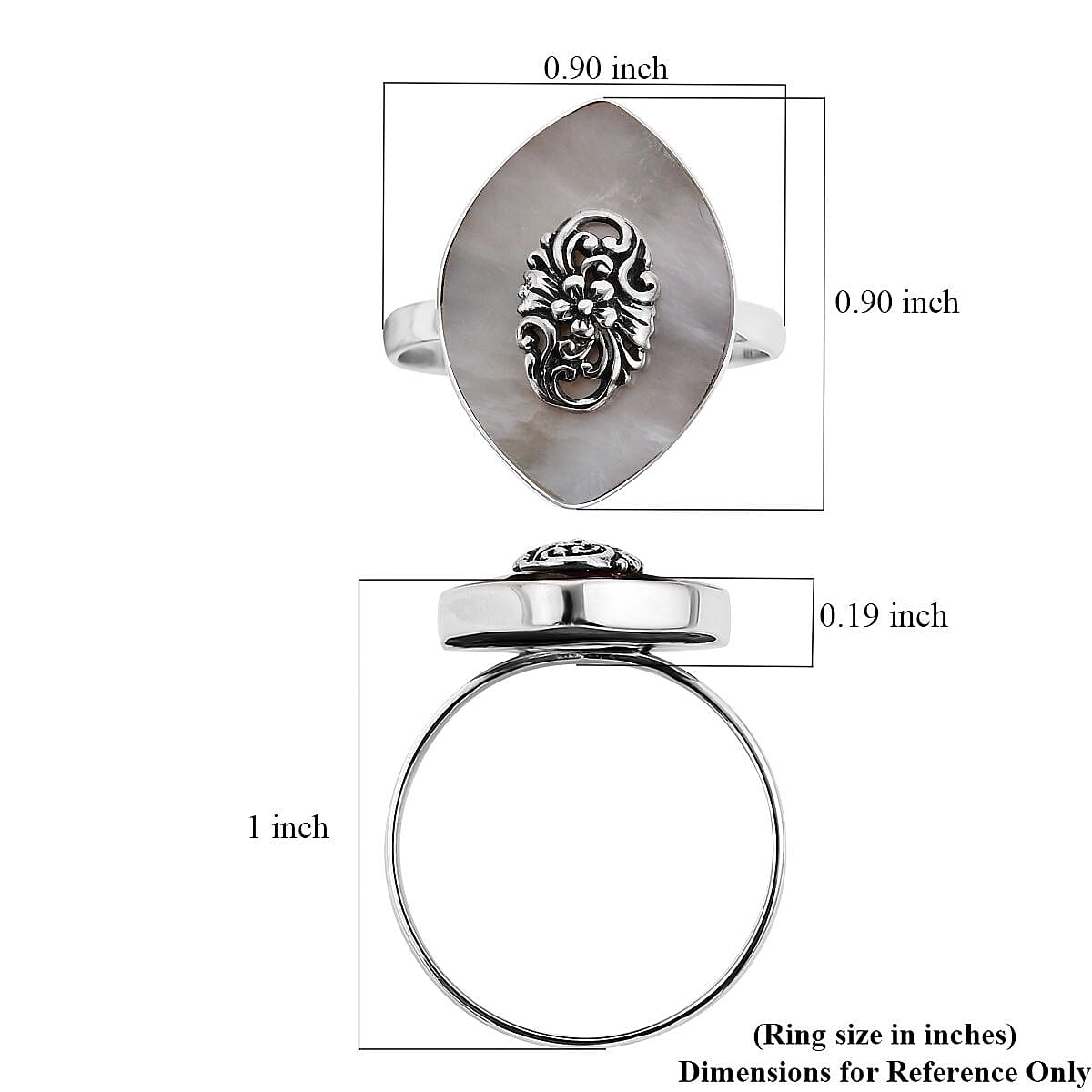 Mother Of Pearl Ring in Sterling Silver (Size 10.0)