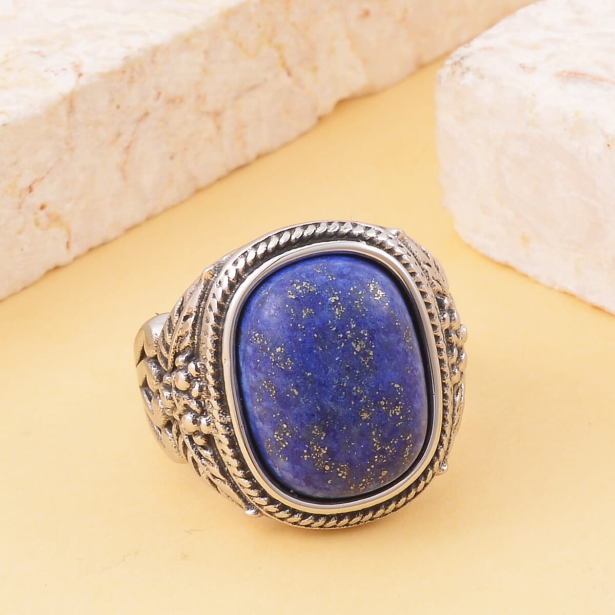 Lapis Lazuli Ring in Stainless Steel image number 1