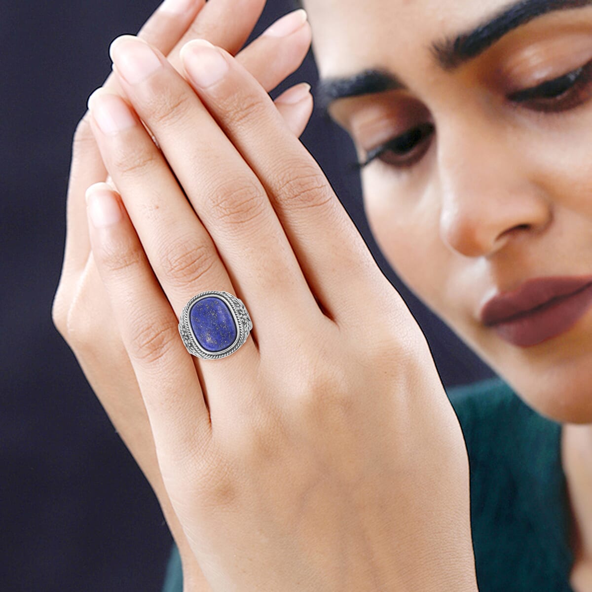 Lapis Lazuli Ring in Stainless Steel image number 2