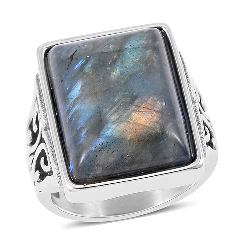Malagasy Labradorite Ring in Stainless Steel (Size 10.0) 22.00 ctw