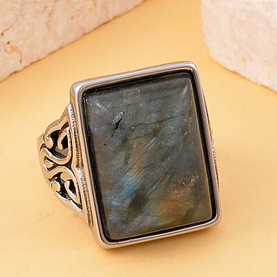Malagasy Labradorite Ring in Stainless Steel (Size 10.0) 22.00 ctw