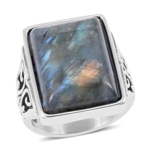 Malagasy Labradorite Ring in Stainless Steel (Size 7.0) 22.00 ctw