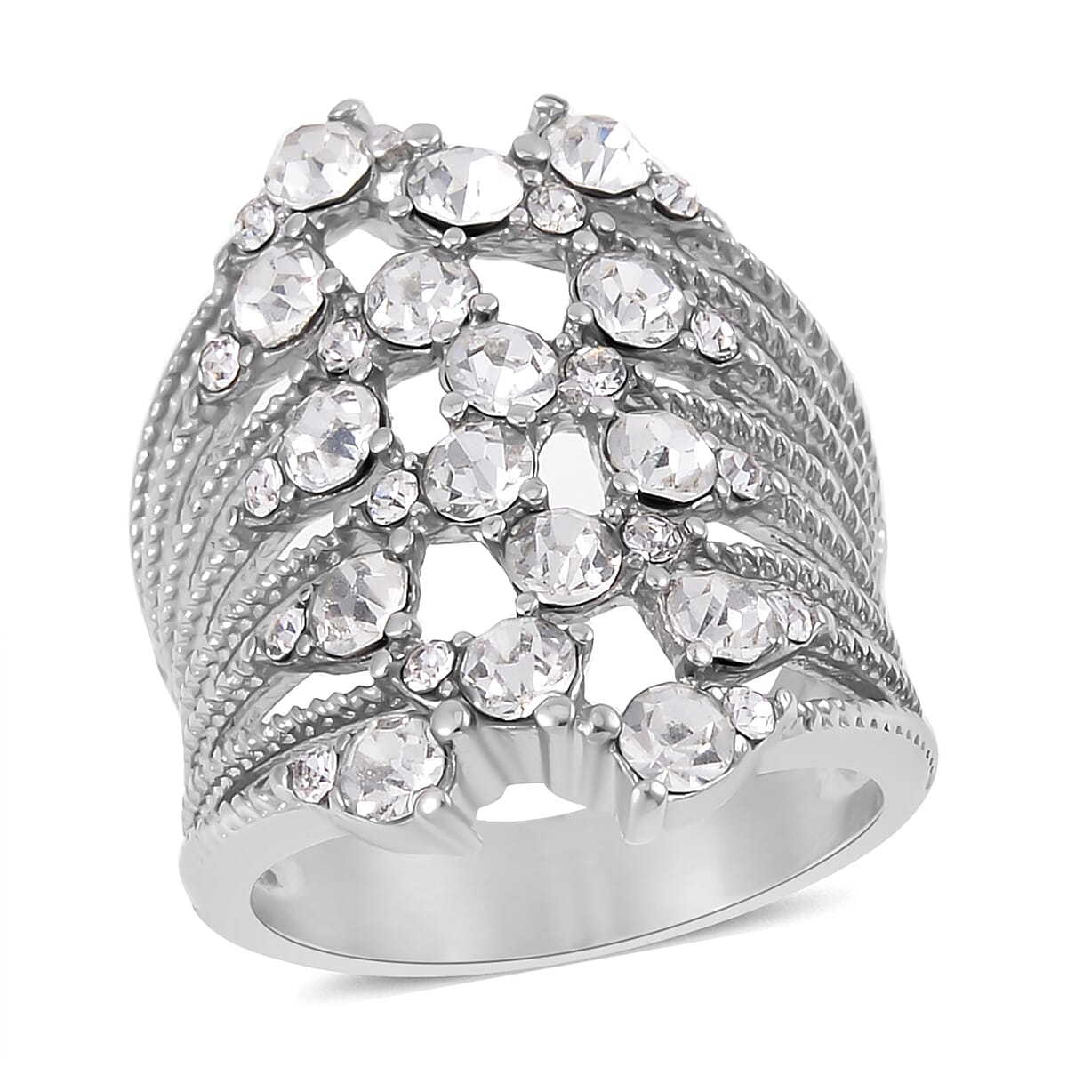 Austrian Crystal Crossover Ring in Stainless Steel (Size 10.0) image number 0