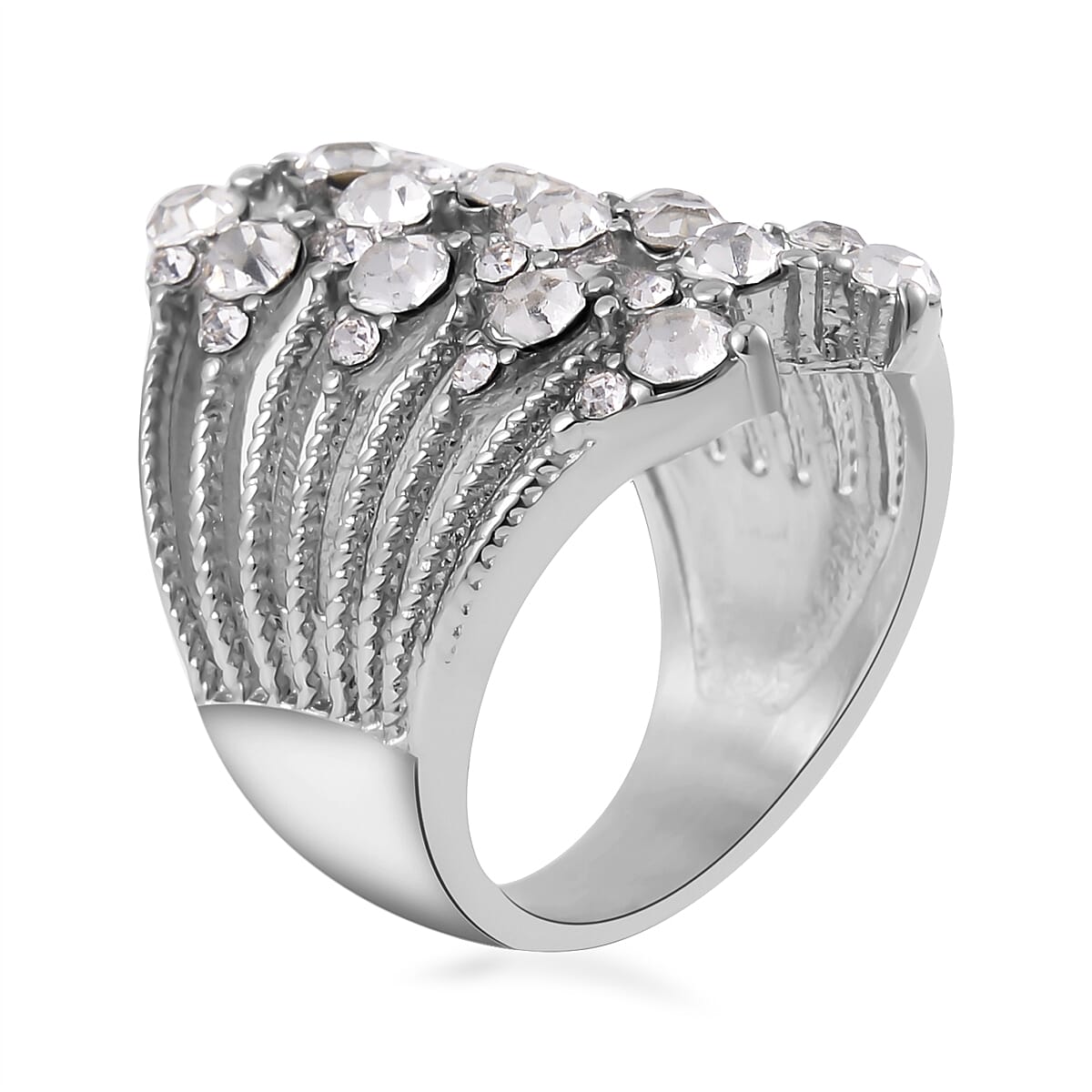 Austrian Crystal Crossover Ring in Stainless Steel (Size 10.0) image number 3