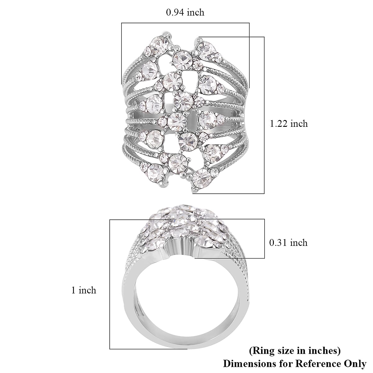 Austrian Crystal Crossover Ring in Stainless Steel (Size 10.0) image number 5