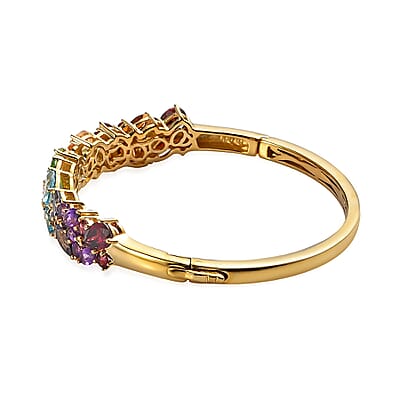 Premium Multi Gemstone 11.00 ctw Bangle Bracelet in 18K Vermeil YG Over Sterling Silver (6.50 In)