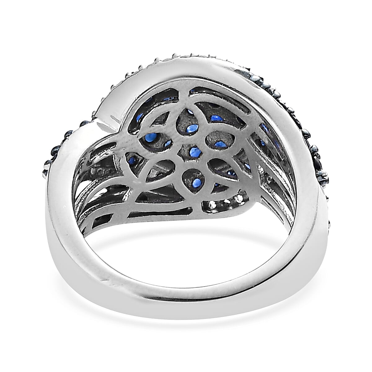 Premium Kanchanaburi Blue Sapphire and White Zircon Cluster Ring in Platinum Over Sterling Silver (Size 10.0) 2.40 ctw image number 4
