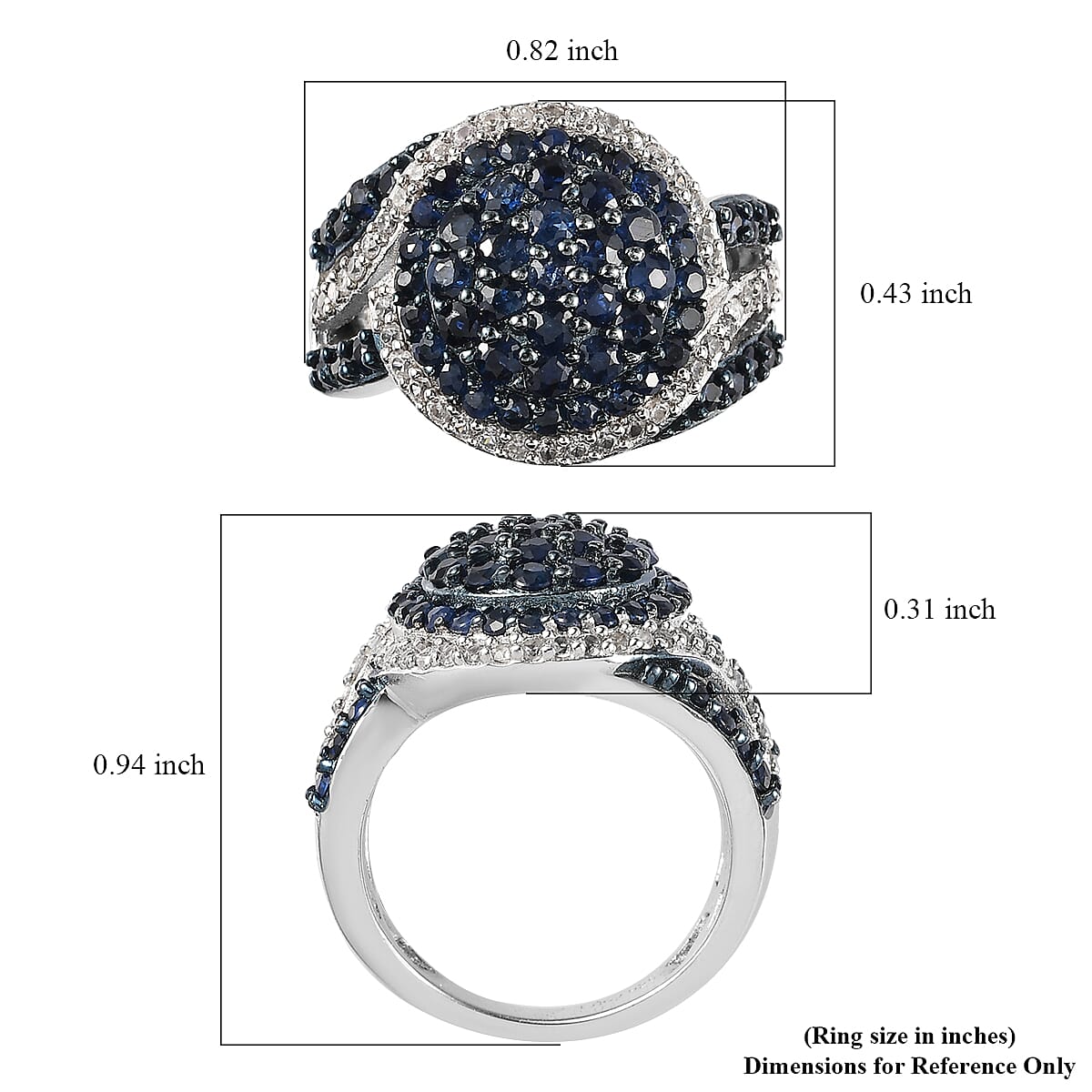 Premium Kanchanaburi Blue Sapphire and White Zircon Cluster Ring in Platinum Over Sterling Silver (Size 10.0) 2.40 ctw image number 5