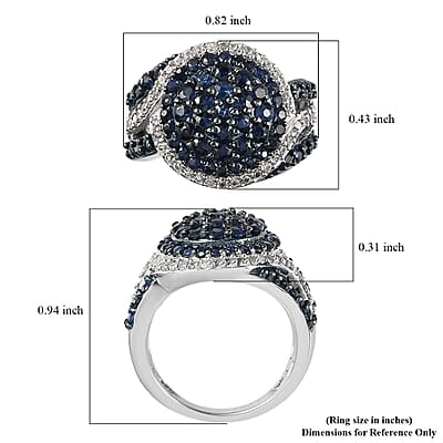 Premium Kanchanaburi Blue Sapphire and White Zircon Cluster Ring in Platinum Over Sterling Silver (Size 10.0) 2.40 ctw