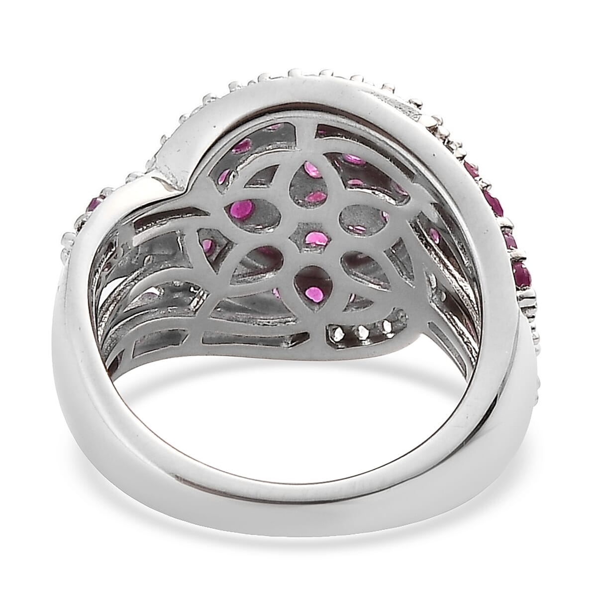 Premium Mozambique Ruby and White Zircon Cluster Ring in Platinum Over Sterling Silver (Size 7.0) 2.60 ctw image number 4