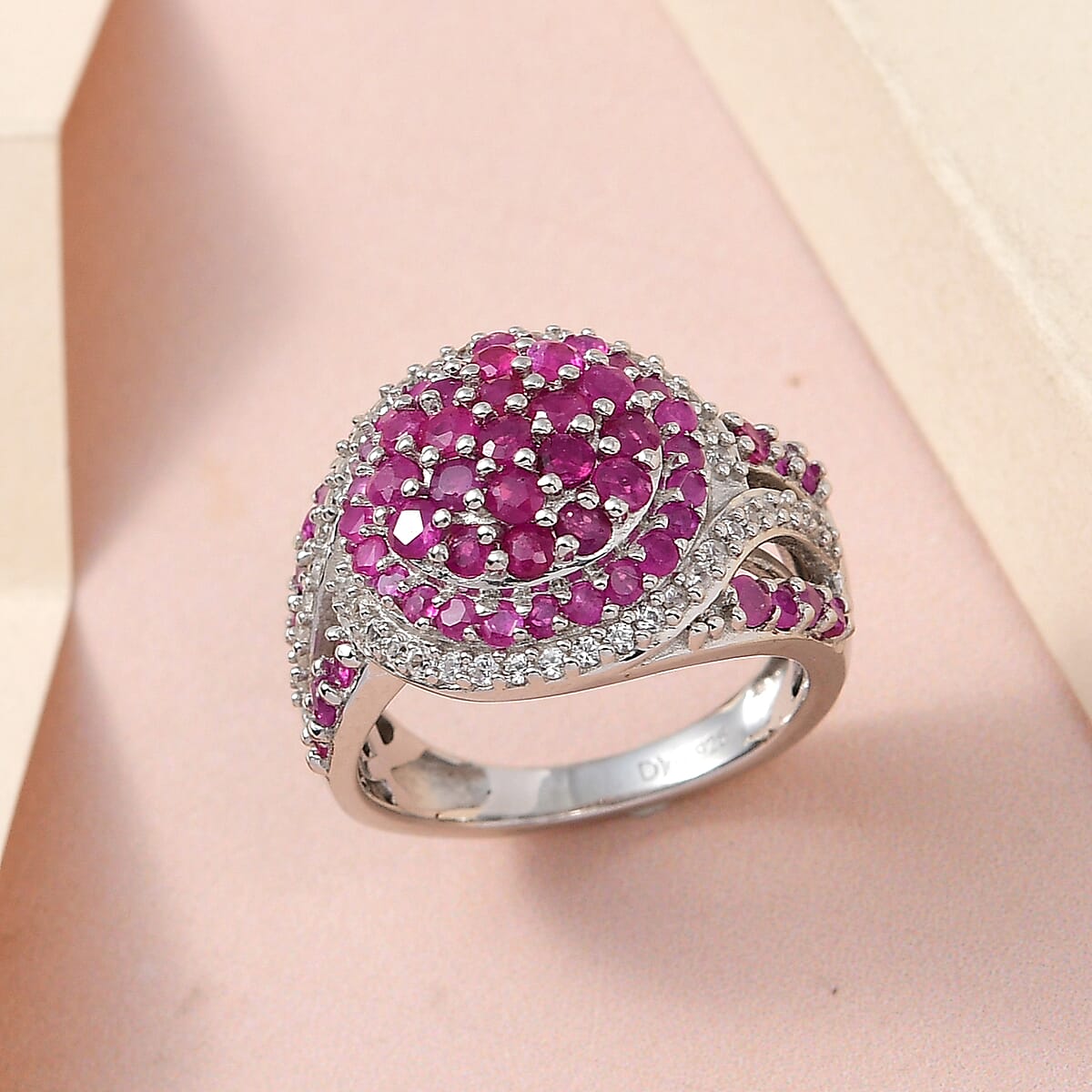 Premium Mozambique Ruby and White Zircon Cluster Ring in Platinum Over Sterling Silver (Size 8.0) 2.60 ctw image number 1