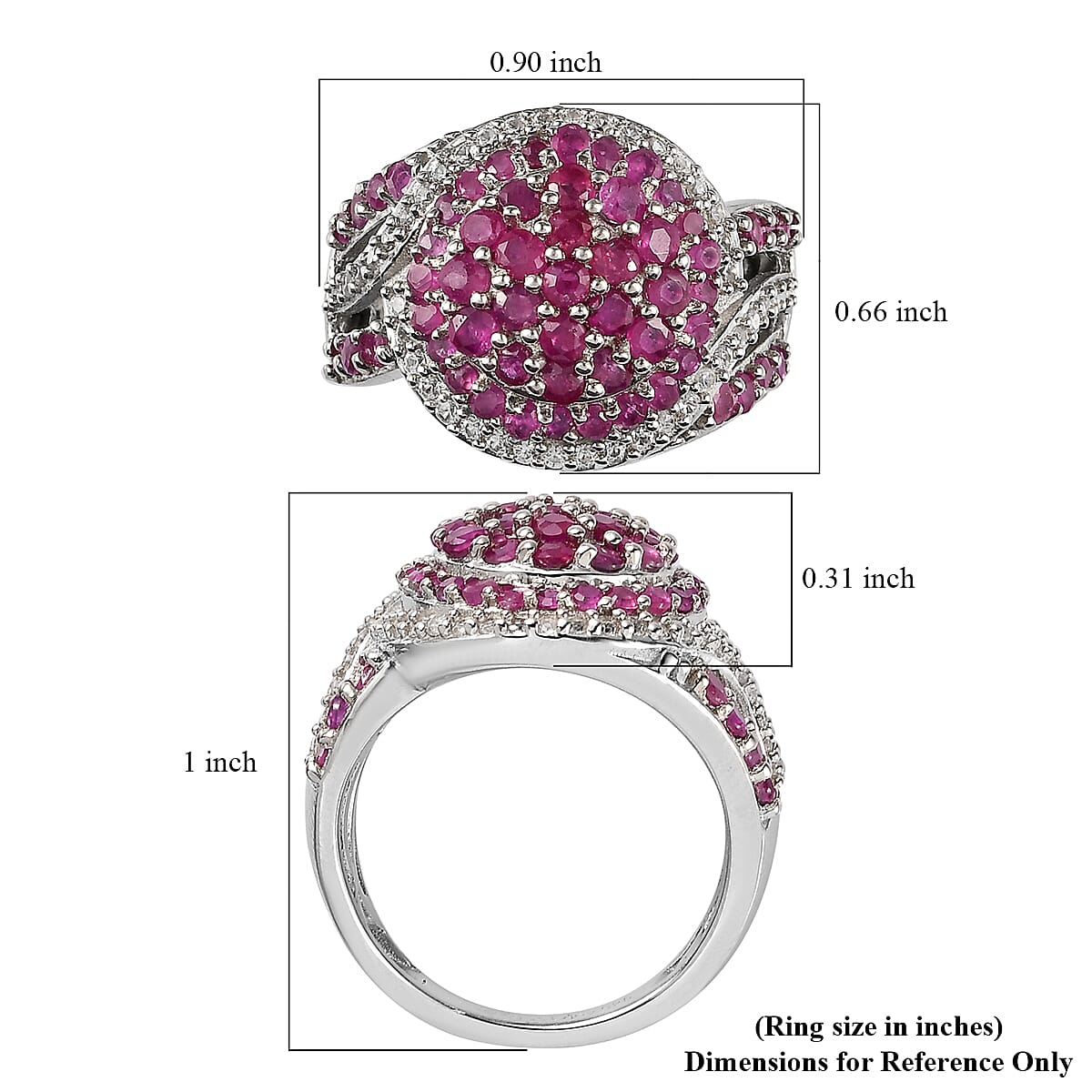 Premium Mozambique Ruby and White Zircon Cluster Ring in Platinum Over Sterling Silver (Size 8.0) 2.60 ctw image number 5