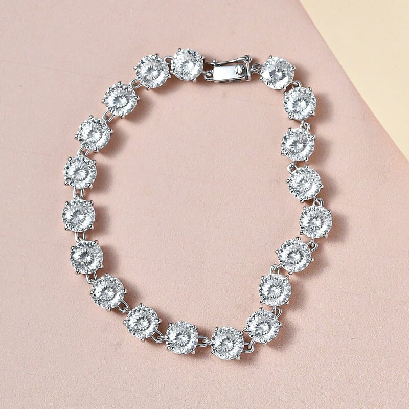 Luxoro 10K White Gold 120 Facets Moissanite Link Bracelet (6.50 In) 4 Grams 16.15 ctw