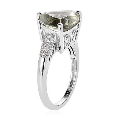 AAA Montezuma Prasiolite and White Zircon Ring in Platinum Over Sterling Silver (Size 10.0) 5.65 ctw
