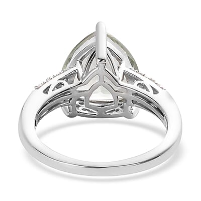 AAA Montezuma Prasiolite and White Zircon Ring in Platinum Over Sterling Silver (Size 10.0) 5.65 ctw