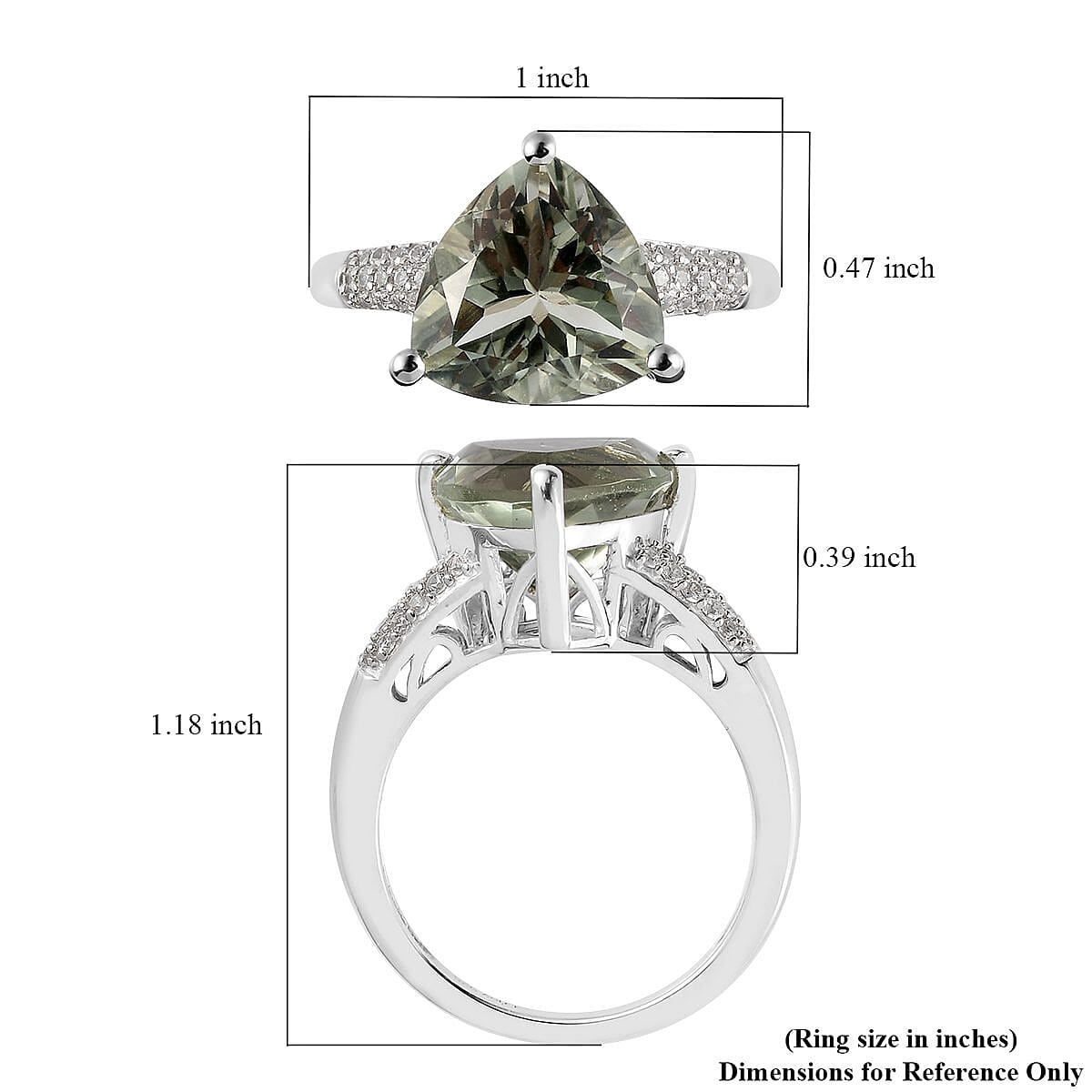 AAA Montezuma Prasiolite and White Zircon Ring in Platinum Over Sterling Silver (Size 10.0) 5.65 ctw