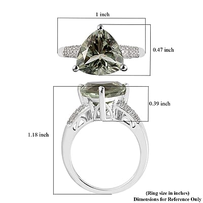 AAA Montezuma Prasiolite and White Zircon Ring in Platinum Over Sterling Silver (Size 10.0) 5.65 ctw