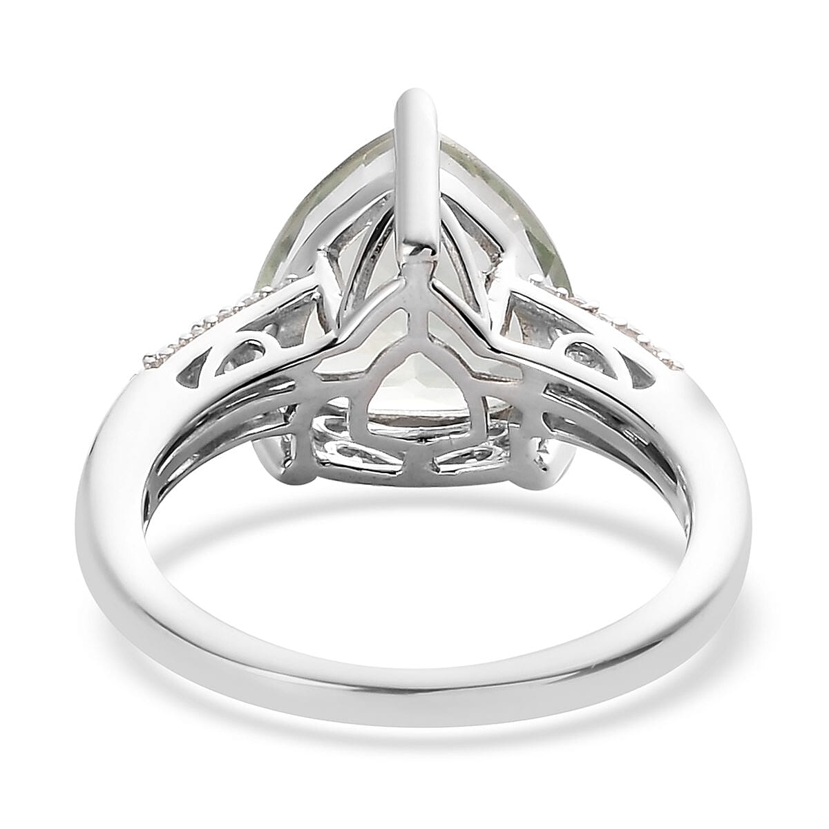 AAA Montezuma Prasiolite and White Zircon Ring in Platinum Over Sterling Silver (Size 11.0) 5.65 ctw image number 4