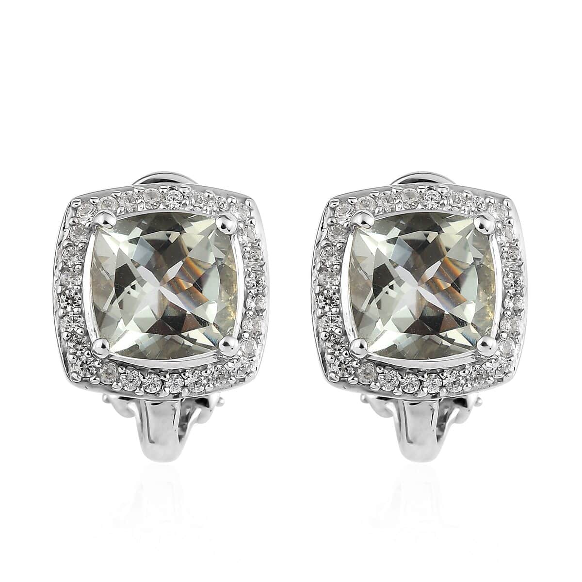 AAA Montezuma Prasiolite and White Zircon Earrings in Platinum Over Sterling Silver 6.65 ctw image number 0