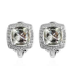 AAA Montezuma Prasiolite and White Zircon Earrings in Platinum Over Sterling Silver 6.65 ctw