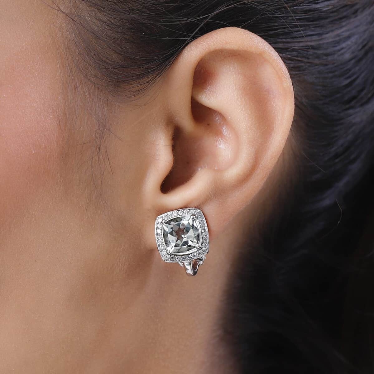 AAA Montezuma Prasiolite and White Zircon Earrings in Platinum Over Sterling Silver 6.65 ctw image number 2