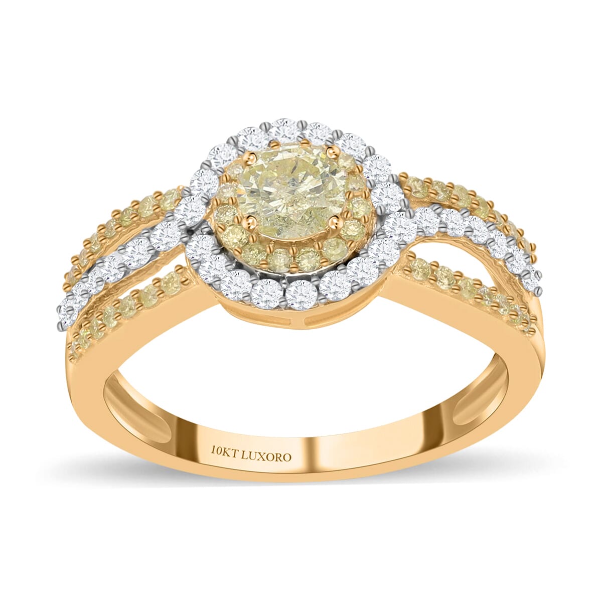 SGL Certified LUXORO 10K Yellow Gold Natural Yellow and White Diamond I2-I3 Ring 3.25 Grams 1.00 ctw image number 0