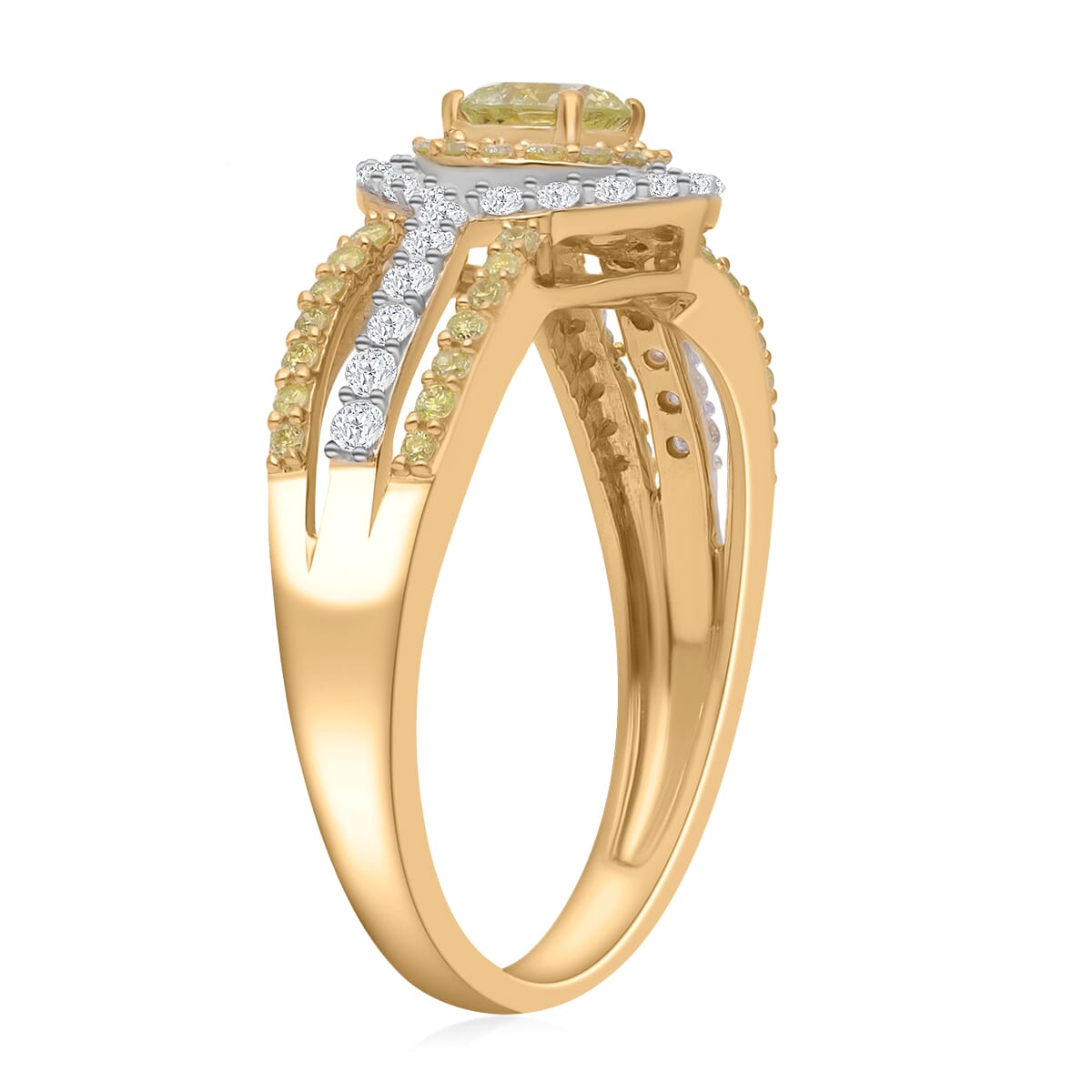 SGL Certified LUXORO 10K Yellow Gold Natural Yellow and White Diamond I2-I3 Ring 3.25 Grams 1.00 ctw image number 3