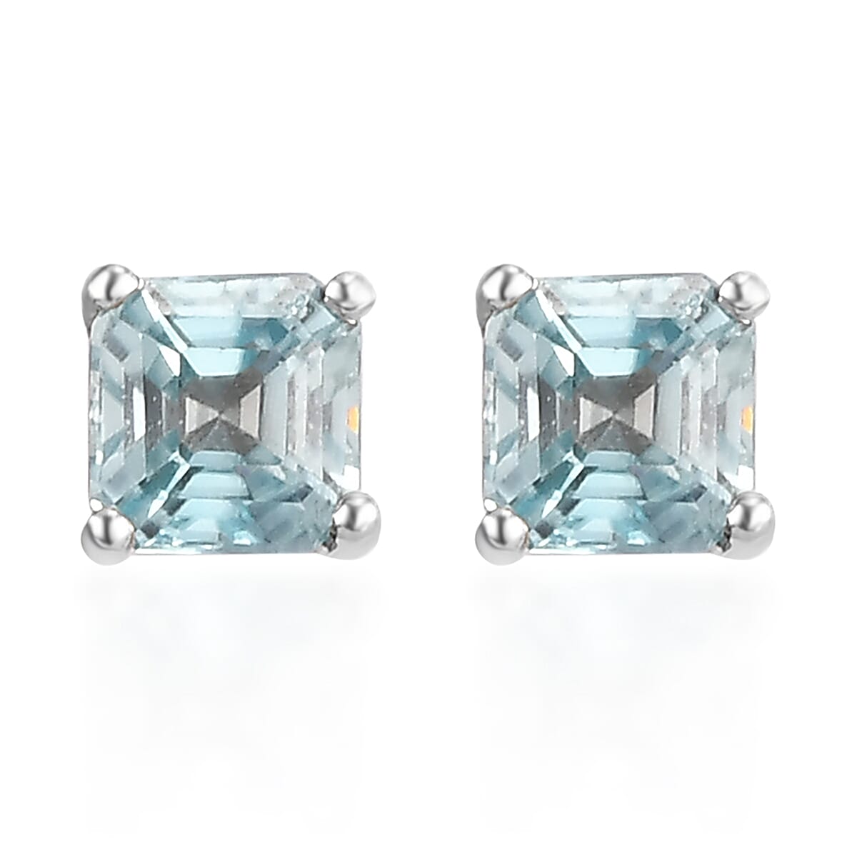 Cambodian Blue Zircon Solitaire Stud Earrings in Platinum Over Sterling Silver 1.75 ctw