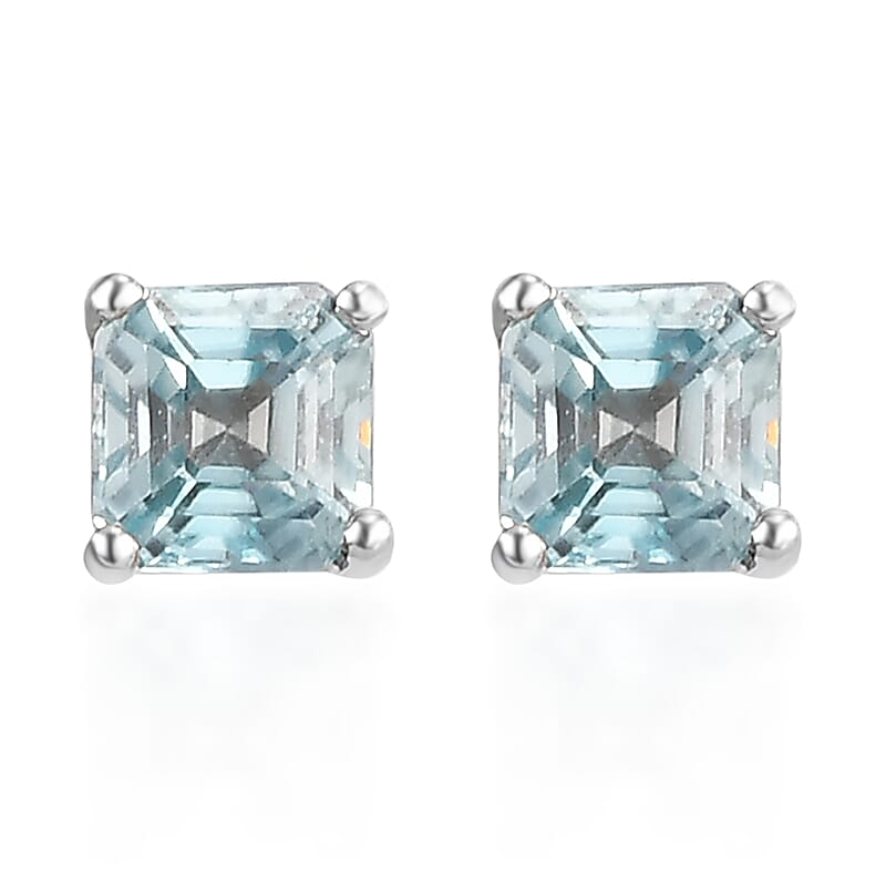 Cambodian Blue Zircon Solitaire Stud Earrings in Platinum Over Sterling Silver 1.75 ctw