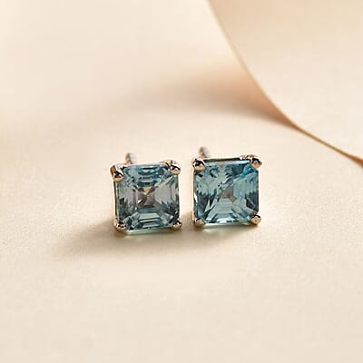 Cambodian Blue Zircon Solitaire Stud Earrings in Platinum Over Sterling Silver 1.75 ctw