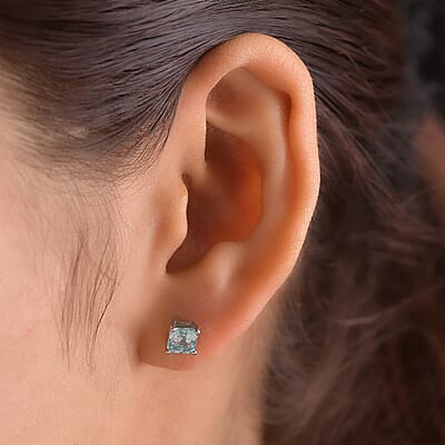 Cambodian Blue Zircon Solitaire Stud Earrings in Platinum Over Sterling Silver 1.75 ctw