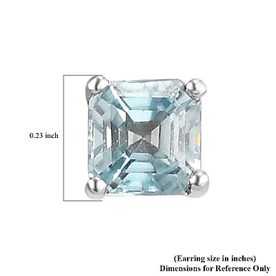 Cambodian Blue Zircon Solitaire Stud Earrings in Platinum Over Sterling Silver 1.75 ctw